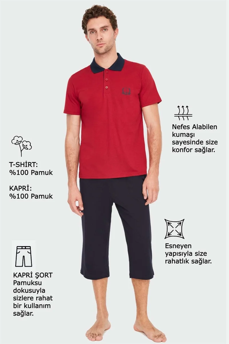 يو اس بولو اسن Mod Collection - Men's Burgundy Capri Set 3823