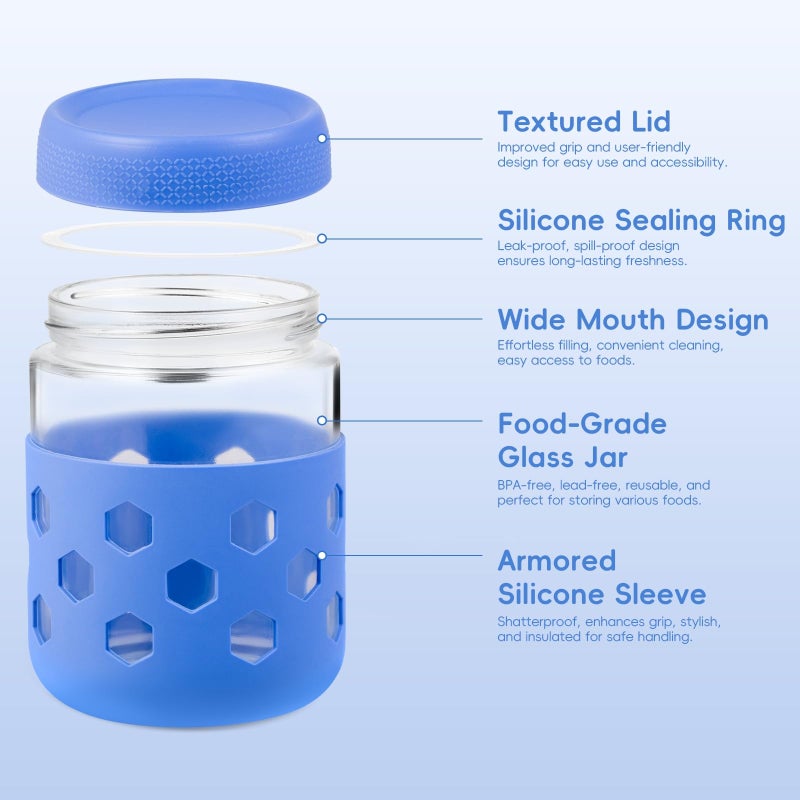 Gemice 6-Pack 16 oz Overnight Oats Containers with Lids and Silicone Sleeves, Glass Mason Jars with Airtight Lid, Dishwasher Safe, Wide Mouth Chia Seed Pudding Meal Prep Jar for Yogurt Berries Snack - Image 4