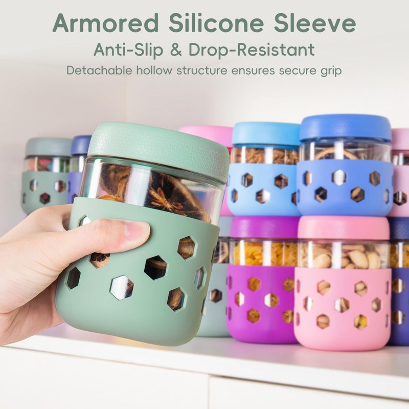 Gemice 6-Pack 16 oz Overnight Oats Containers with Lids and Silicone Sleeves, Glass Mason Jars with Airtight Lid, Dishwasher Safe, Wide Mouth Chia Seed Pudding Meal Prep Jar for Yogurt Berries Snack - Image 2