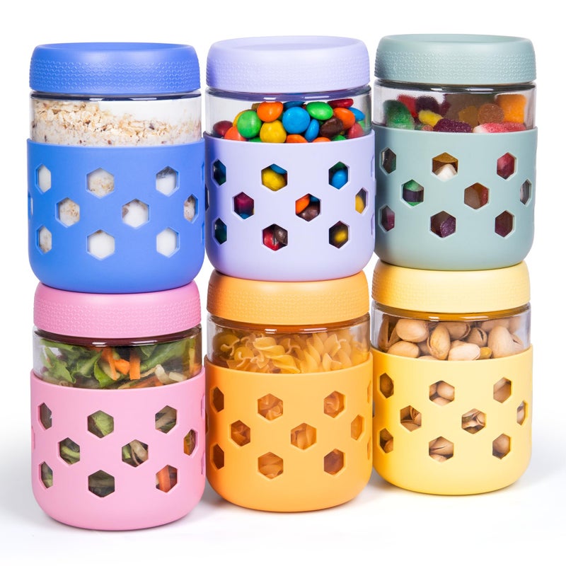 Gemice 6-Pack 16 oz Overnight Oats Containers with Lids and Silicone Sleeves, Glass Mason Jars with Airtight Lid, Dishwasher Safe, Wide Mouth Chia Seed Pudding Meal Prep Jar for Yogurt Berries Snack - Image 1