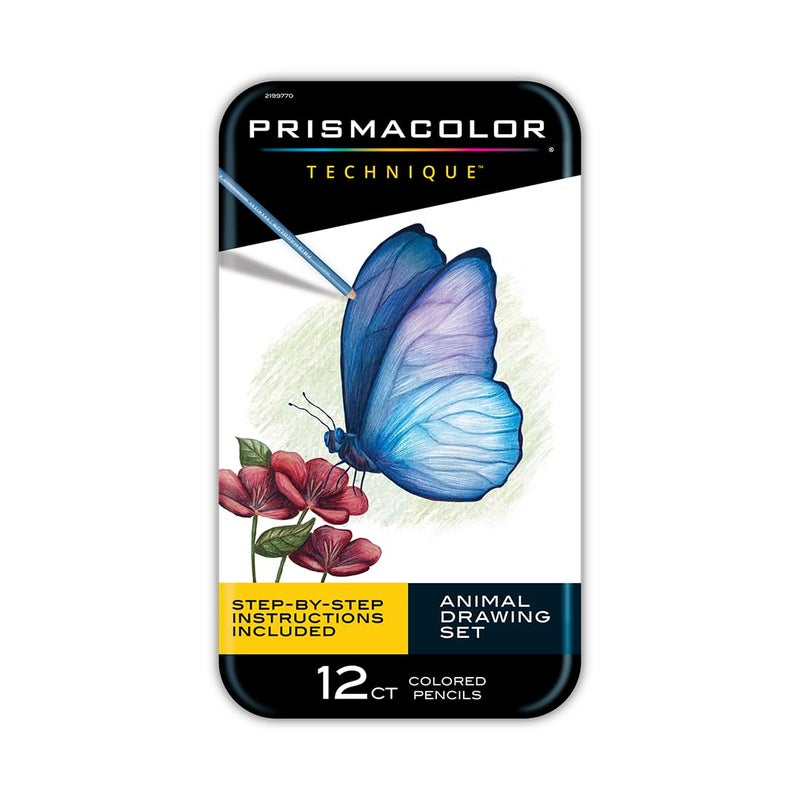 Prismacolor مجموعة رسم الحيوانات بتقنية بريزماكولور، تشمل أقلام تلوين ودروس رسم خطوة بخطوة، ألوان متنوعة، 12 قطعة - Image 1