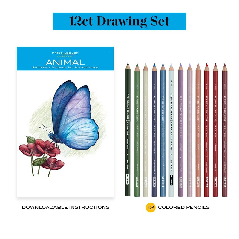 Prismacolor مجموعة رسم الحيوانات بتقنية بريزماكولور، تشمل أقلام تلوين ودروس رسم خطوة بخطوة، ألوان متنوعة، 12 قطعة - Image 4