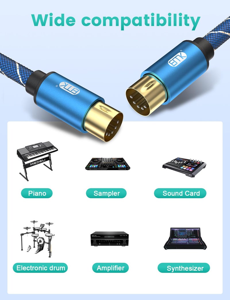 كابل MIDI من بـ 5 دبابيس DIN من ذكر إلى ذكر متوافق مع لوحة مفاتيح MIDI/السينثسايزر/مؤثرات الجيتار المتعددة/واجهة الصوت/مزج الصوت/مضخم الصوت/بطاقة الصوت الخارجية (6.6 قدم/2 متر - قطعتان) - Image 4