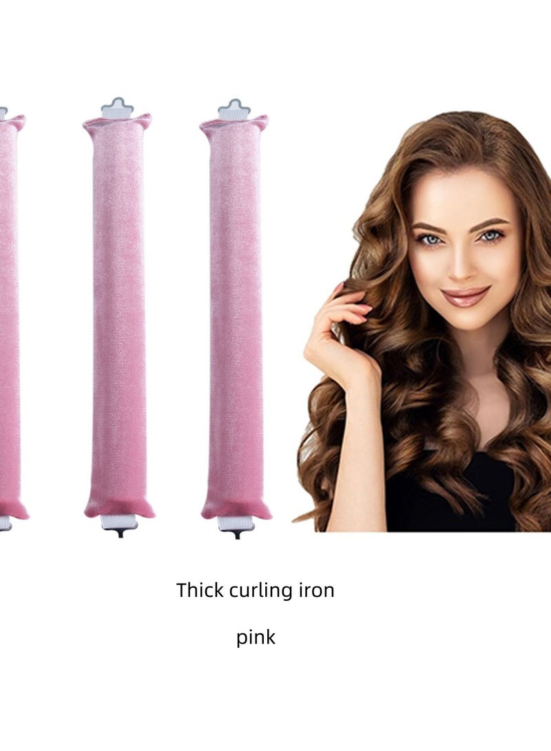 Generic Heatless Curling Wand (Set of 3) – Soft Velvet Curling Bands with Elastic Hooks for Damage-Free Natural Waves and Curls, Suitable for All Hair Types – Pink - Image 1