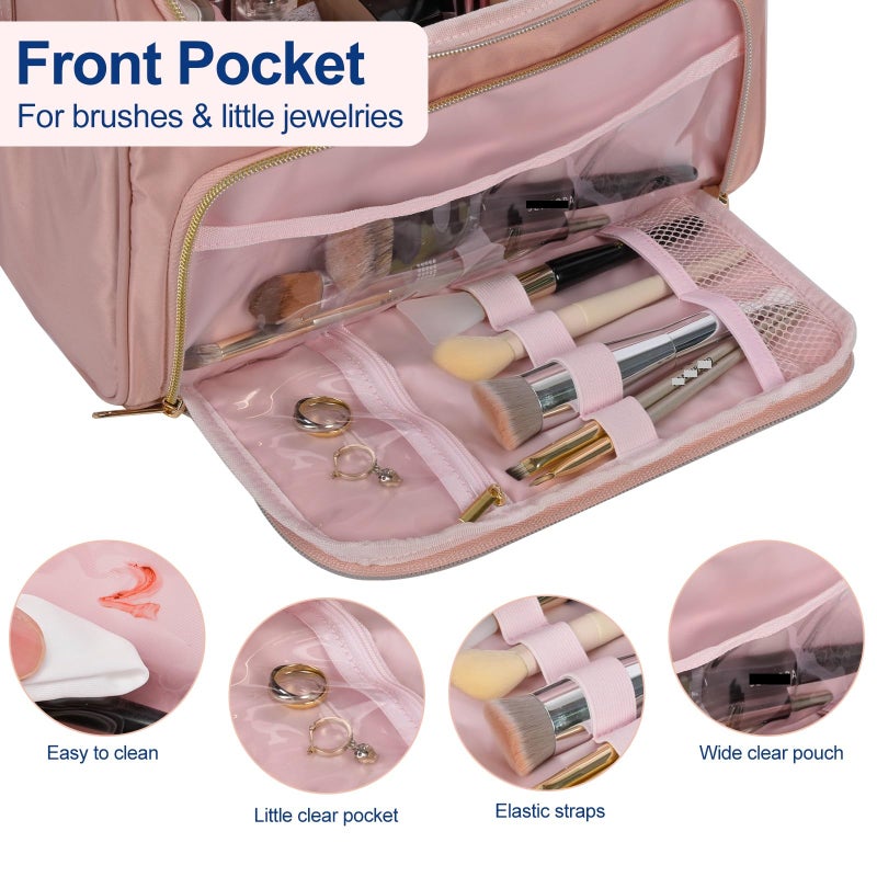 GR69N Travel Toiletry Bag Large Cosmetic Makeup Bag Organizer for Women,Wide-open Make Up Bag Waterproof Makeup Case Travel Bag with Handle and Dividers for Toiletries,Essentials,Accessories,Dark Pink - Image 4