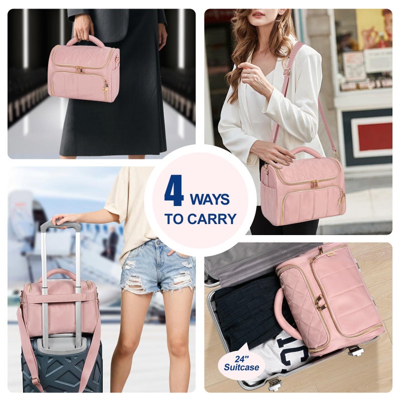 GR69N Travel Toiletry Bag Large Cosmetic Makeup Bag Organizer for Women,Wide-open Make Up Bag Waterproof Makeup Case Travel Bag with Handle and Dividers for Toiletries,Essentials,Accessories,Dark Pink - Image 3