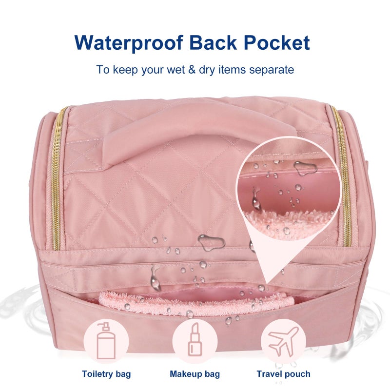 GR69N Travel Toiletry Bag Large Cosmetic Makeup Bag Organizer for Women,Wide-open Make Up Bag Waterproof Makeup Case Travel Bag with Handle and Dividers for Toiletries,Essentials,Accessories,Dark Pink - Image 5