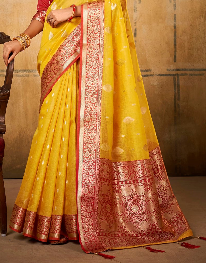 SIRIL Women's Silk Banarasi Silk Saree With Unstitched Blouse Piece(2786S104-Yellow) - Image 4