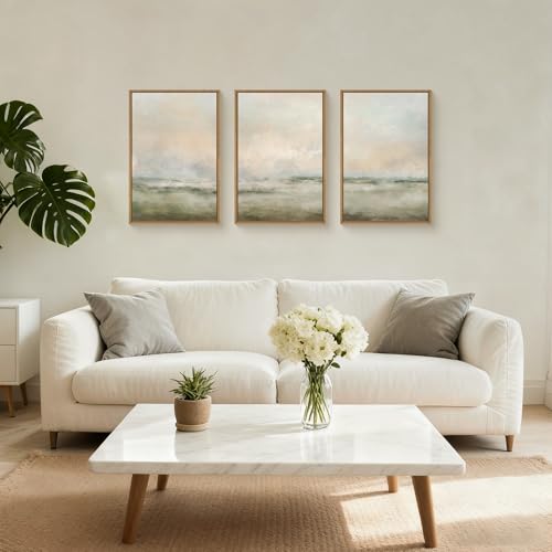Aryroi Abstract Beige Green Landscape Framed Canvas Wall Art Set, Watercolor Natural Tan Wall Decor, Minimalist Neutral Modern Scenery Artwork for Living Room, Bedroom,Farmhouse- 16"x24"x3 - Image 2