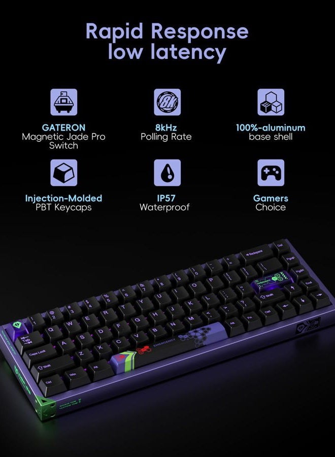 Piifox Defender 68 PC Gaming Keyboard Wired, 0.01mm Precision Magnetic Switch Hot Swappable, PBT Keycaps, RGB, 128K Polling Rate, IP57, Full Aluminum CNC Housing, Compatible with Mac(Purple) - Image 2