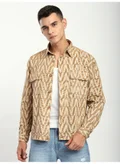Beyoung Sand Brown Chevron Printed Shacket