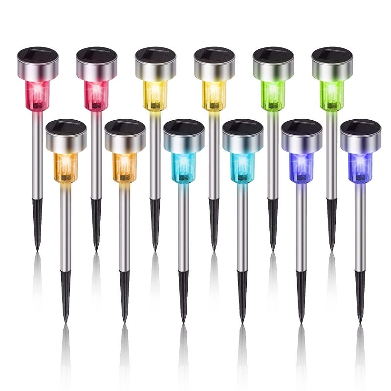 Solar Lights Outdoor Waterproof Stainless Steel LED Landscape Lighting Solar Garden Lights Outdoor Valentines Day Decorations for Yard Pathway Walkway Patio Lawn 12 Pack Multicolor