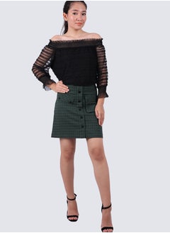 Women's Checked Flap Pockets Skirt in Dark Safari