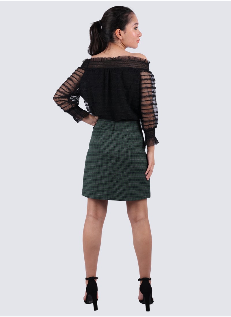 VERO MODA - Women's Checked Flap Pockets Skirt in Dark Safari - Image 1