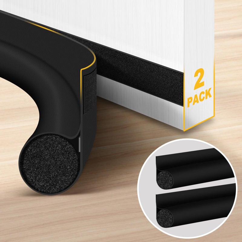 HomeProtect 2 Pack Door Draft Stopper Adjustable 36" 34" 32" 30" Door Sweep for Bottom of Doors, Front Door Draft Blocker Weather Stripping Door Seal for Interior & Exterior, Black - Image 1