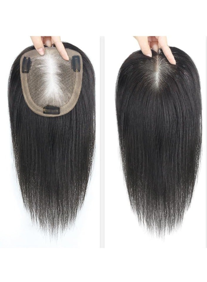Estelle Silk Base Human Hair Toppers Clip In Hair Pieces Straight Cover White Hair Loss For Women Remy Black Hair (Nature Black Topper 8x12) - Image 3