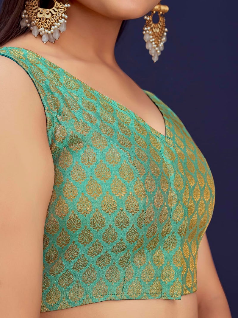 Vardha Women's Art Silk Blouse with Readymade Design and Sleeveless Style and Gold Zari | Blouse for Women - Image 4
