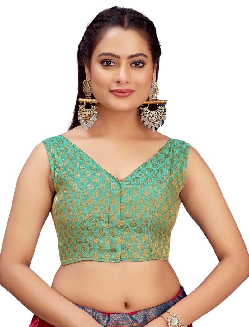 Vardha Women's Art Silk Blouse with Readymade Design and Sleeveless Style and Gold Zari | Blouse for Women - Image 1