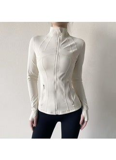 Lulu Yoga Jacket Women Autumn Winter Zip-up Slim Fit Sportswear Cream white spot