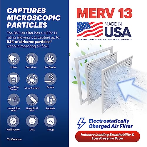 BNX TruFilter 20x24x1 Air Filter MERV 13 (6-Pack) - MADE IN USA - Electrostatic Pleated Air Conditioner HVAC AC Furnace Filters for Allergies, Pollen, Mold, Bacteria, Smoke, Allergen, MPR 1900 FPR 10 - Image 3