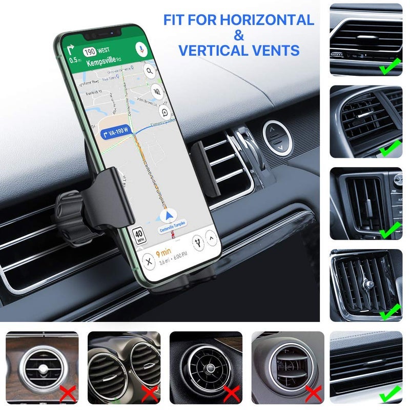 Miracase Phone Holders for Your Car with Metal Hook Clip, Air Vent Cell Phone Car Mount, Hands Free Universal Automobile Cradle Fit for iPhone Android and All Smartphones, Classic Black - Image 2