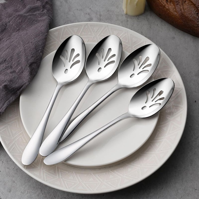 Stainless Steel Slotted Serving Spoons, 4-Piece Metal Tablespoons Hostess Serving Utensils Set for Catering Buffet Party Kitchen Restaurant, Dishwasher Safe - Image 2