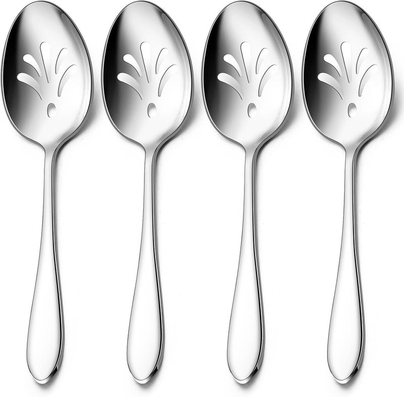 Stainless Steel Slotted Serving Spoons, 4-Piece Metal Tablespoons Hostess Serving Utensils Set for Catering Buffet Party Kitchen Restaurant, Dishwasher Safe - Image 1