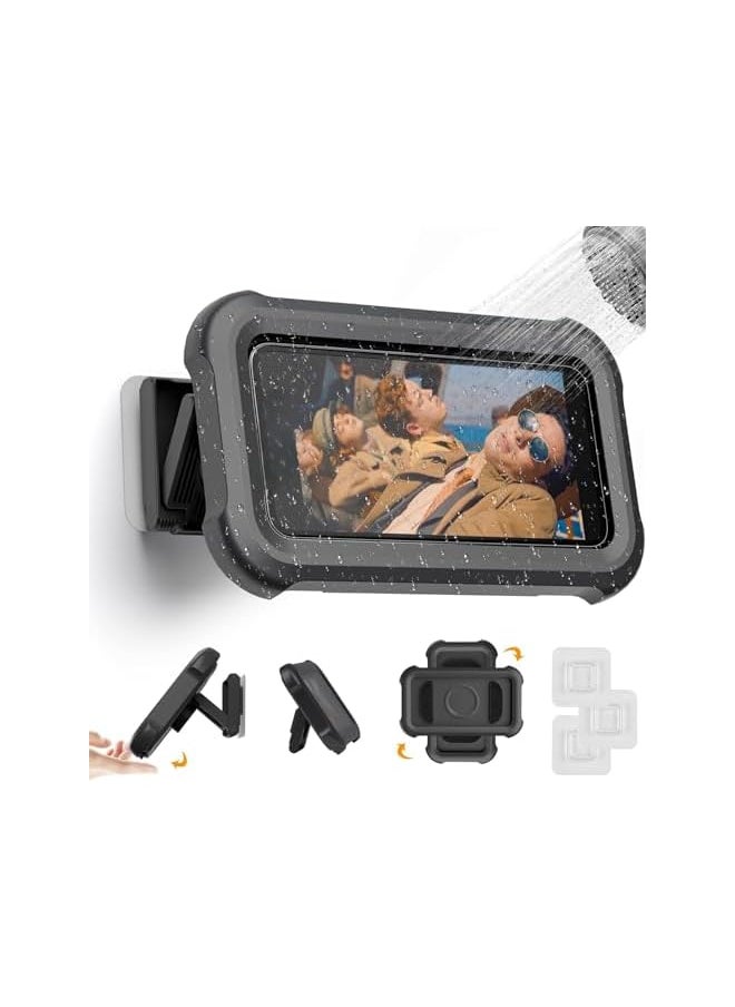 The White Shop THE WHITE SHOP Shower Phone Holder with 360° Rotation, Angle Adjustable, Wall Mounted Phone Holder for Bathroom Mirror Bathtub Kitchen, Up to 6.8 Inch (Black,White) (Color : Black) 