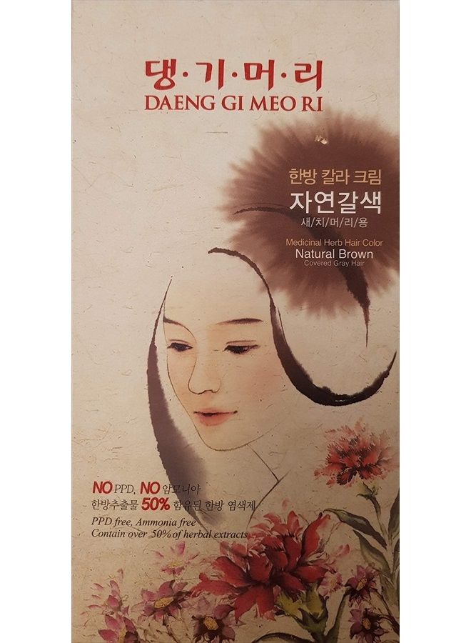 DAENG GI MEO RI صبغة شعر عشبية طبية لتغطية الشعر الرمادي (بني طبيعي) (1 عبوة)