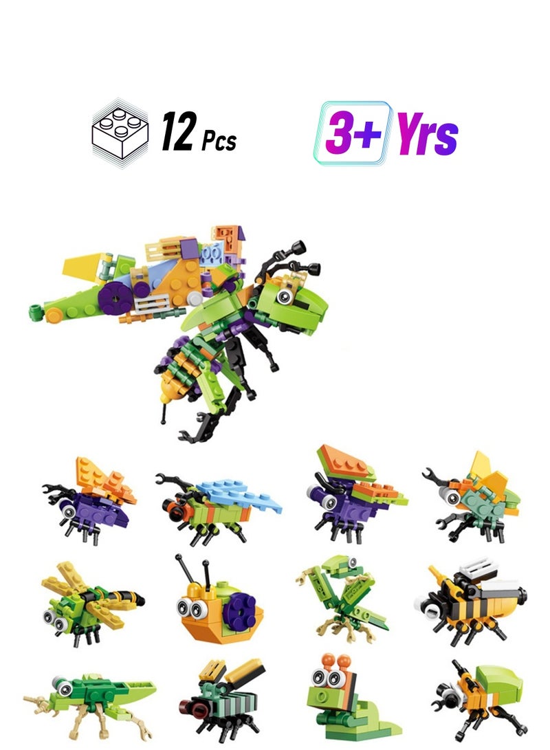 Loquat Animals Building Blocks, Party Favors for Kids, 12 in 1 Animals Building Blocks Sets for Boys Girls, Kindergarten Children's Gacha Ball Gift, Mini Insect Animals Toys for Kids - Image 1