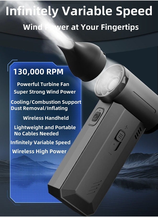 DAREU High-Speed Handheld Blower and Vacuum – 130,000 RPM Turbo Fan with Brushless Motor, 4000mAh Rechargeable Battery – Wireless, Strong Airflow for Cleaning Dust, Inflating, and Cooling – Adjustable Speed  - Image 4
