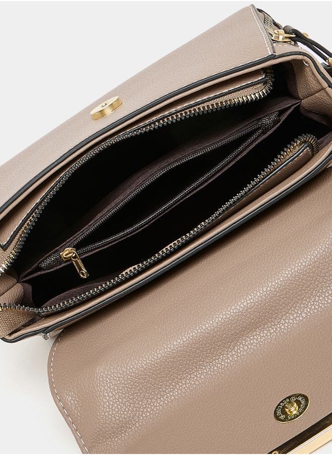 Styli Metal Accent Contrast Detail Satchel Handbag  - Image 4