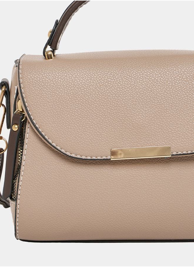 Styli Metal Accent Contrast Detail Satchel Handbag  - Image 2