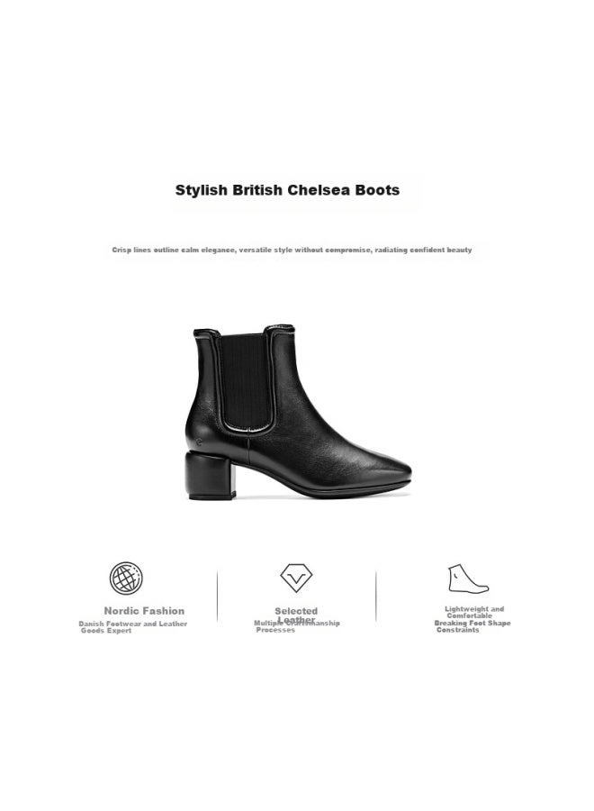 Ecco Minimalist Chic Chunky Heel Short Chelsea Boots For Women, Square Toe, Model 290993, Black, Size 39 - Image 2