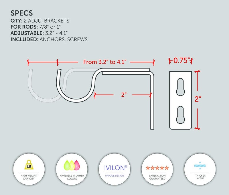 Ivilon Short Projection Brackets for Curtain Rods - for 7/8 or 1 Inch Rods. Set of 2 - Warm Gold - Image 2