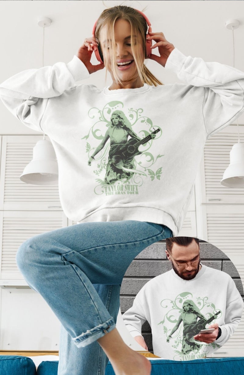Fuddy Moda Unisex Guitar Taylor Swift Mixed Printed Hooded Sweatshirt, Oversize Eras Tour Printed Sweat - Image 1
