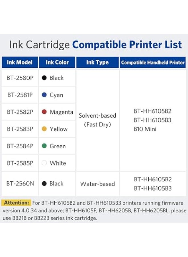 BENTSAI Original (Black) Solvent Quick Dry Ink Cartridge BT-2580P for BENTSAI Handheld Inkjet Printer BT-HH6105B2/BT-HH6105B3/B10 - Image 2