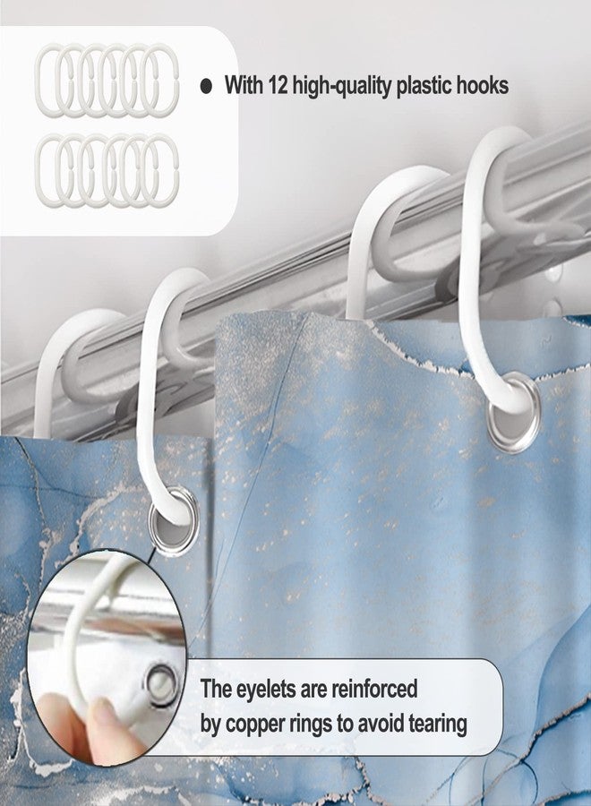 AWERT Blue Marble Shower Curtain for Bathroom Modern Blue White Marble Ink Shower Curtain with Hooks Washable Bathroom Accessories Bathtub Decor 72x72inch - Image 4