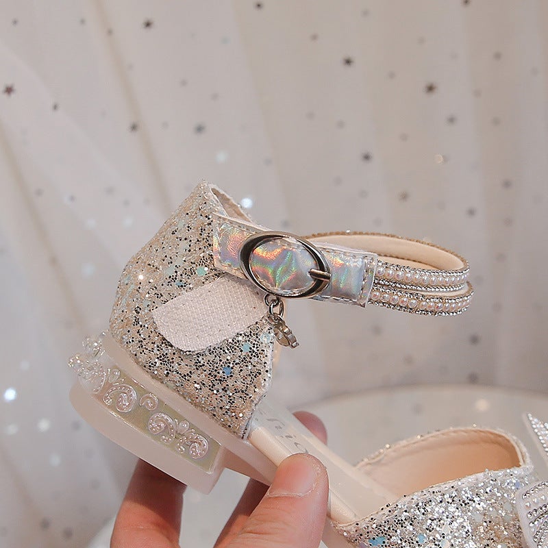 Girls'' Princess Shoes 2026 New Model Children''s Sandals Summer Little Girl Crystal Shoes High Heels Girls'' Leather Shoes Soft Sole - Image 4