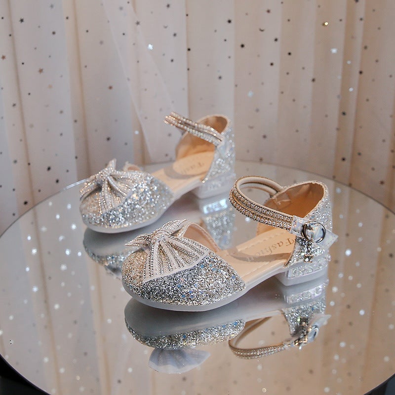 Girls'' Princess Shoes 2026 New Model Children''s Sandals Summer Little Girl Crystal Shoes High Heels Girls'' Leather Shoes Soft Sole - Image 1