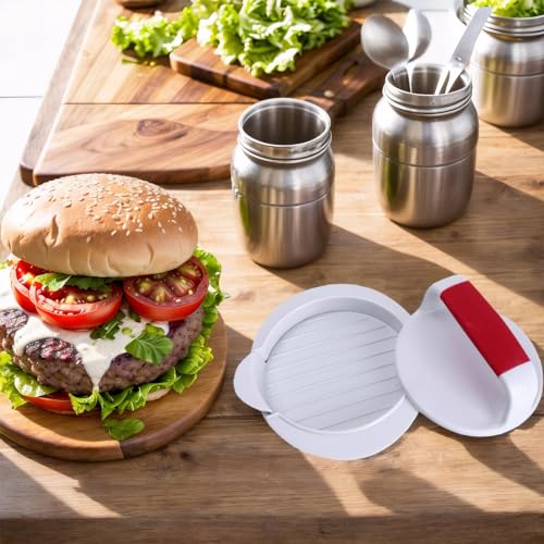 NatldGs Hamburger Press Patty Maker Burger Press Mold Perfectly Sized 4.6” Burger Mold Rings Easy Release Round Hamburger Patty Press for Grill Accessories Set (1 Piece) White - Image 4