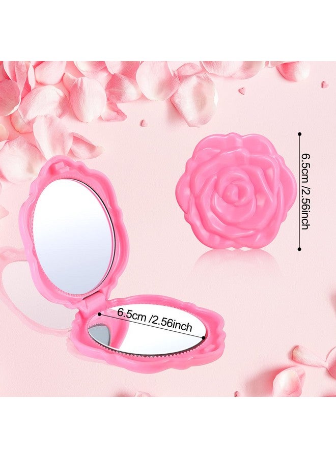 يوليجو 20 حزمة مرآة مدمجة مرآة وردية بلاستيكية صغيرة للسفر مرآة مكياج محمولة قابلة للطي على شكل زهرة وردية مرآة مدمجة هدية لوصيفات العروس للنساء والفتيات وحفلات الزفاف - Image 3