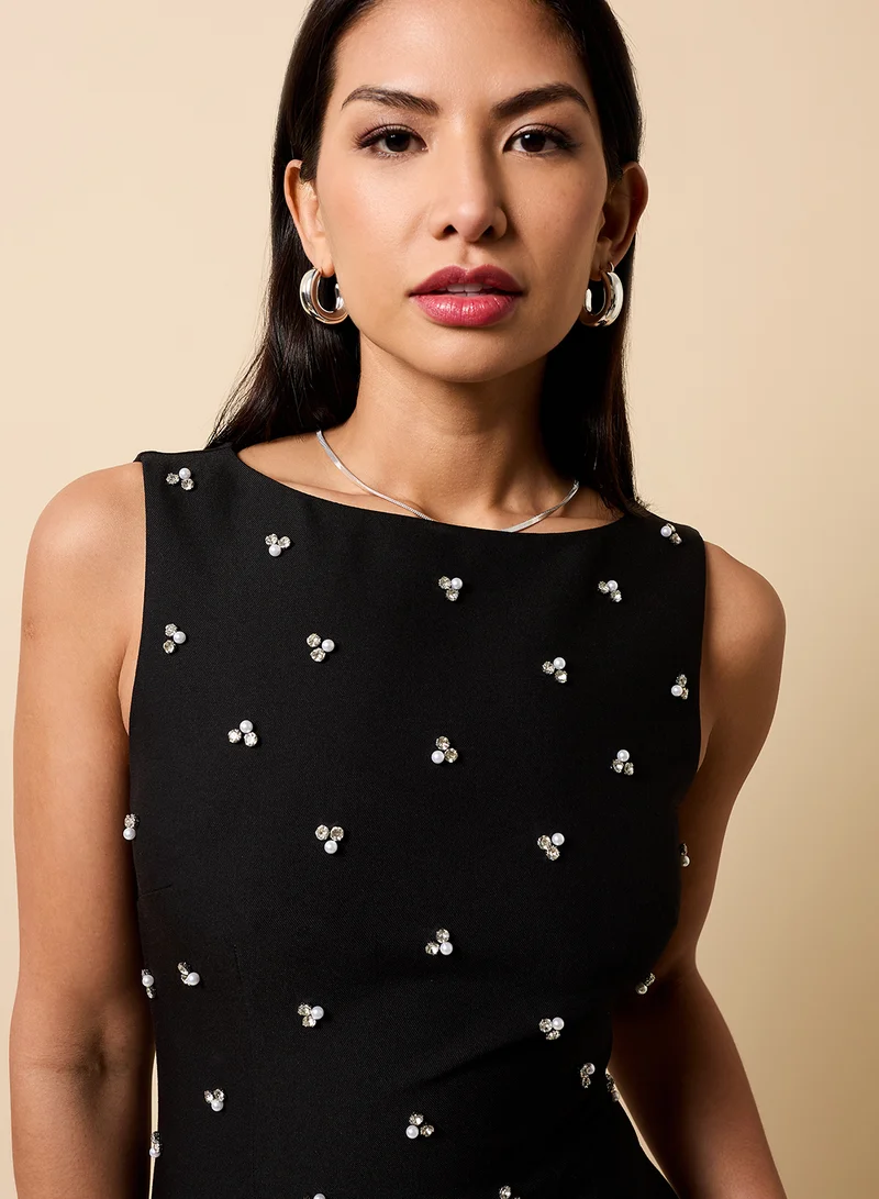 Little Mistress Printed Crew Neck Mini Dress