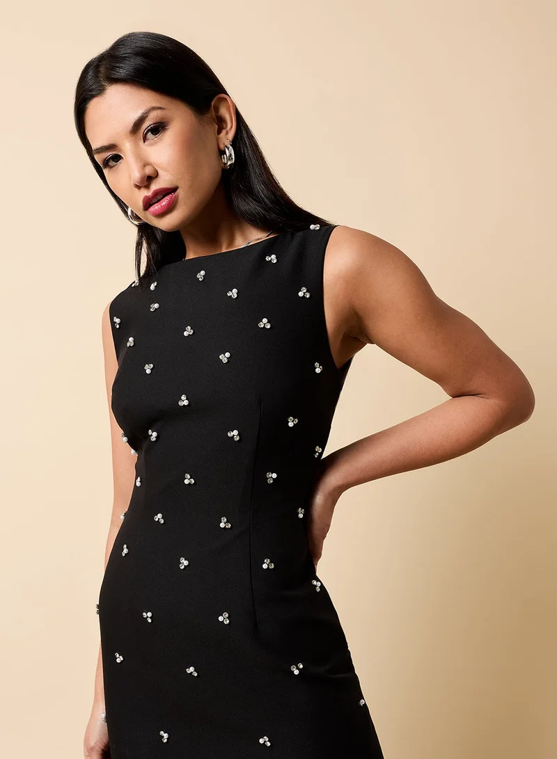 Little Mistress Printed Crew Neck Mini Dress