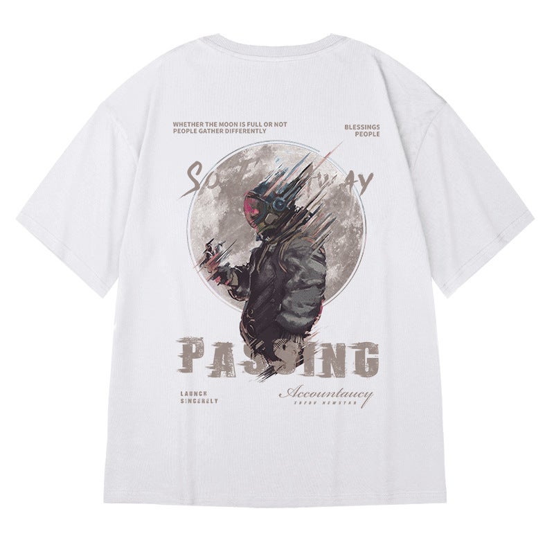 oversize American fashion brand fat men's clothing plus size loose cotton 2023 short sleeve T-shirt astronaut half sleeve summer - Image 1