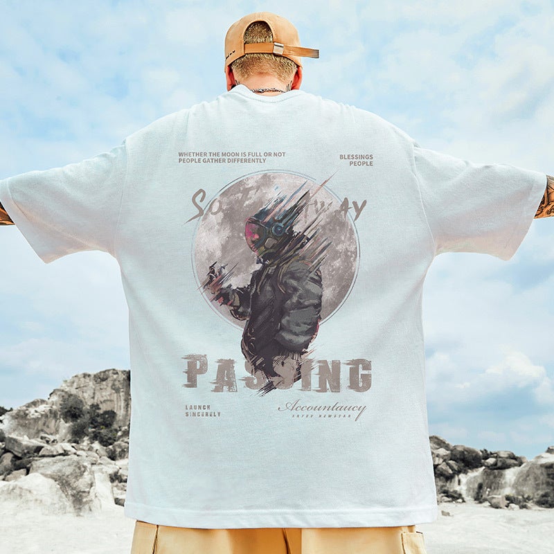 oversize American fashion brand fat men's clothing plus size loose cotton 2023 short sleeve T-shirt astronaut half sleeve summer - Image 4
