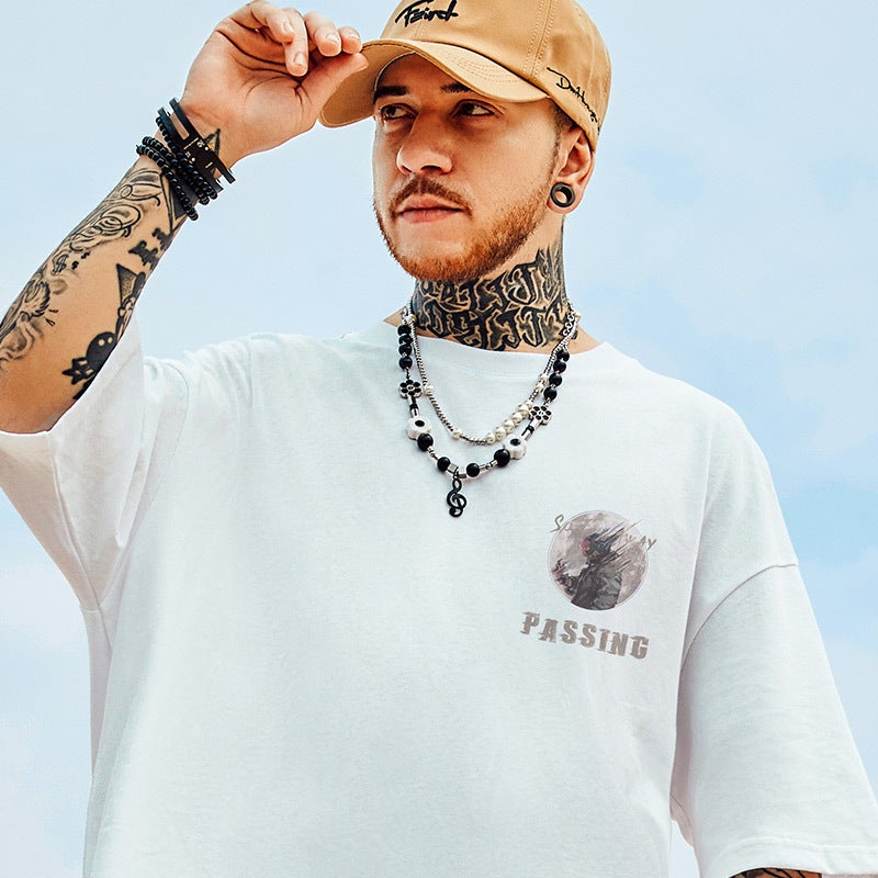 oversize American fashion brand fat men's clothing plus size loose cotton 2023 short sleeve T-shirt astronaut half sleeve summer - Image 5