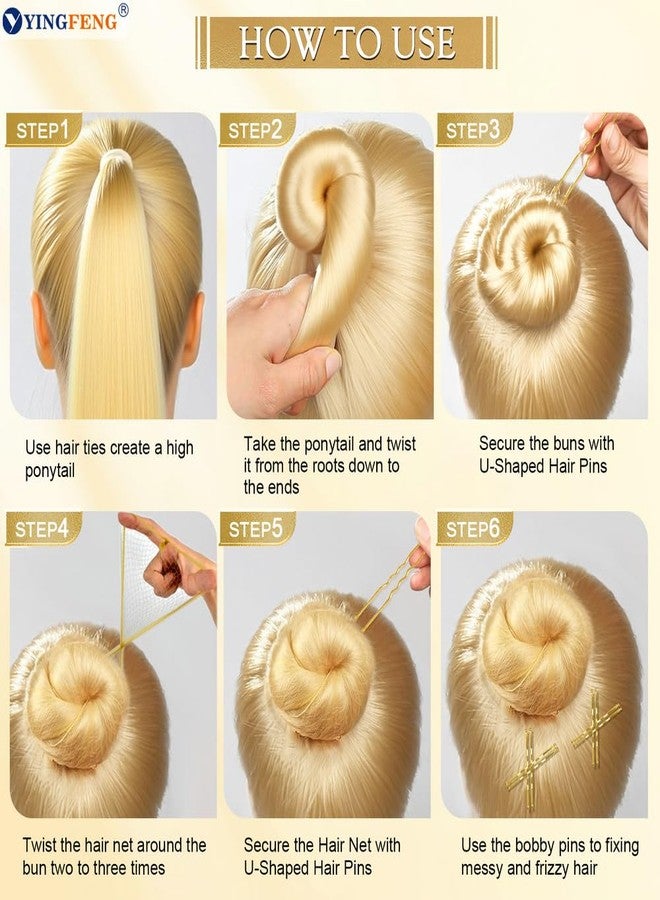 YINGFENG 510PCS Blonde Bobby Pins Hair Pins Kit with Hair Net, YINGFENG Includes 100 Bobby Pins for Women, 100 U Shaped Buns Hair Clips, 300 Hair Bands and 10 Blonde Hair Nets, Dance competition must haves - Image 5