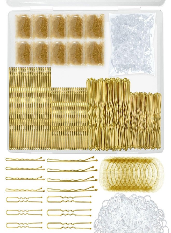 YINGFENG 510PCS Blonde Bobby Pins Hair Pins Kit with Hair Net, YINGFENG Includes 100 Bobby Pins for Women, 100 U Shaped Buns Hair Clips, 300 Hair Bands and 10 Blonde Hair Nets, Dance competition must haves - Image 1