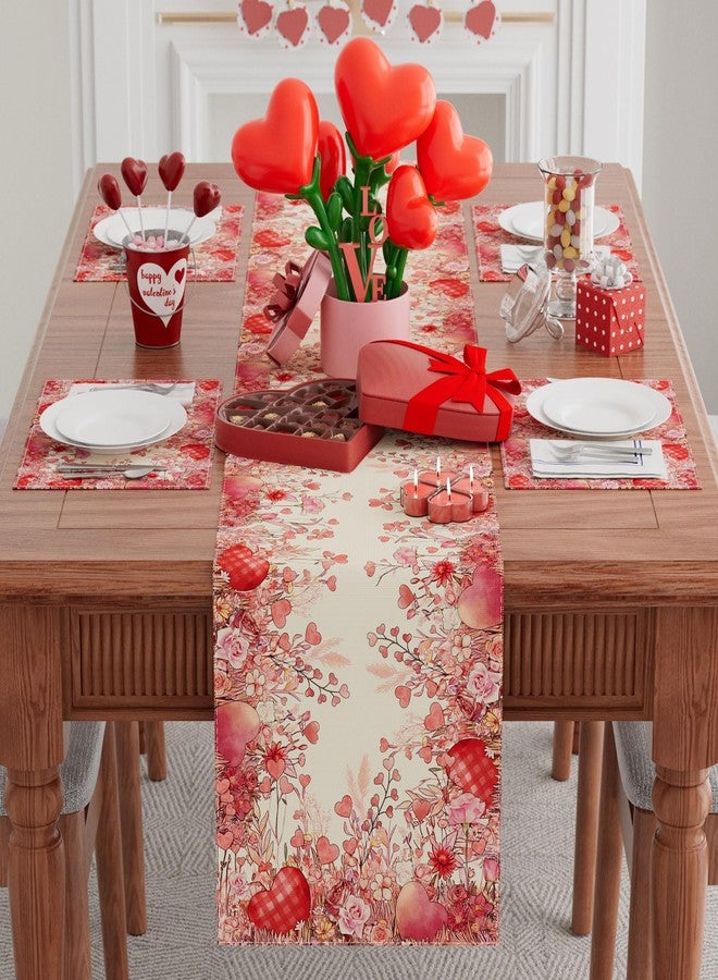 XCHI Wild Flowers Love Hearts Valentine’s Day Table Runner Table Decoration for Party Home Kitchen Dining Holiday Decor 13x72 Inch - Image 2